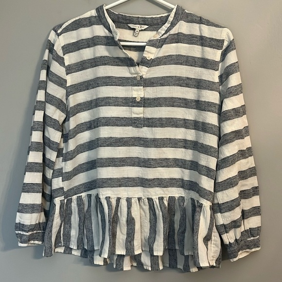 Lucky Brand Long Sleeve Blue-Grey Stripe Peplum Top Size M - Picture 4 of 13